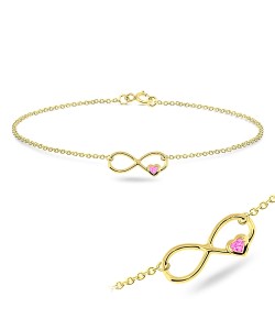 Infinity Symbol with Heart CZ Silver Anklet ANK-320-GP